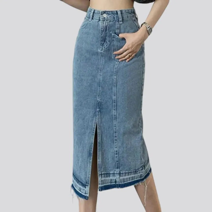 High-waist midi women's denim skirt