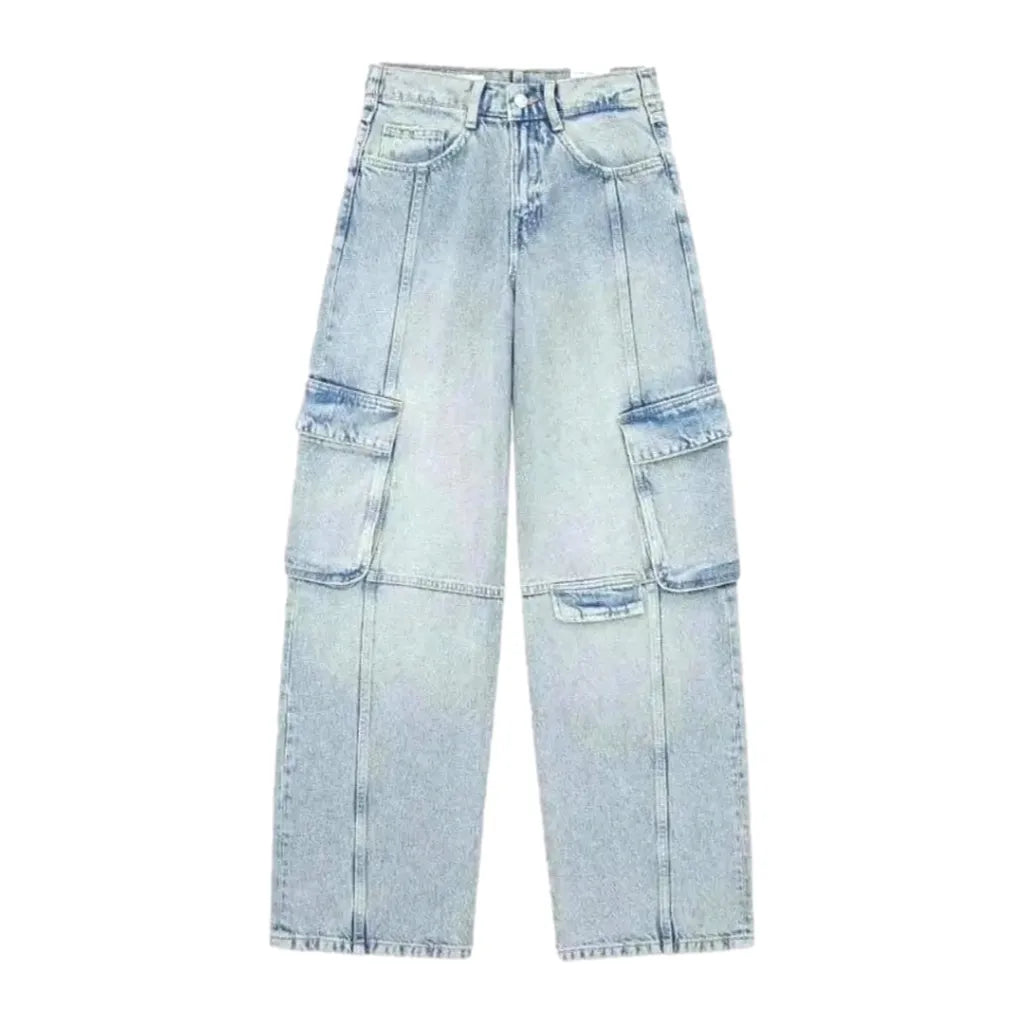 Bleached Baggy Fit Women's Jeans - Light Blue