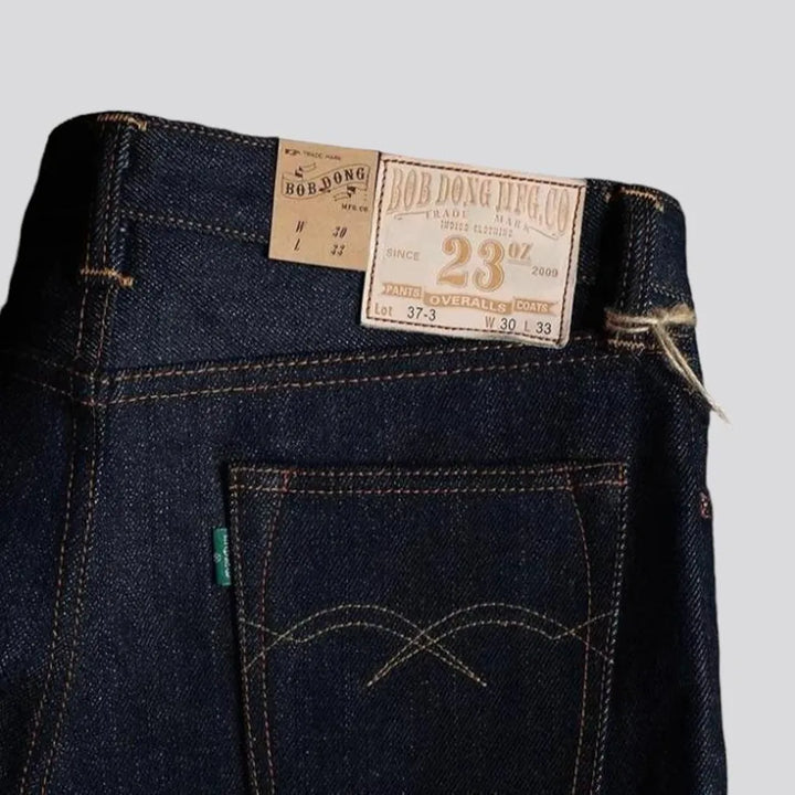 High-waist straight men's self-edge jeans