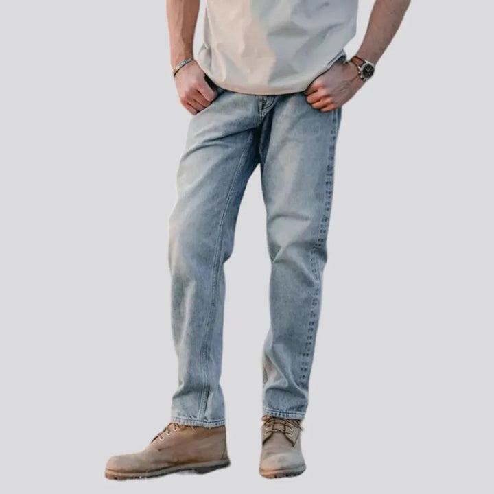 straight, vintage, light-wash, selvedge, 13.5oz, high-waist, zipper-button, 5-pockets, men's jeans | Jeans4you.shop