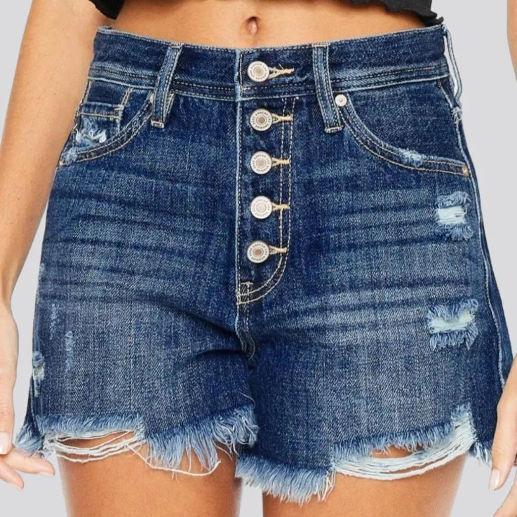 Whiskered frayed-hem jean shorts for women