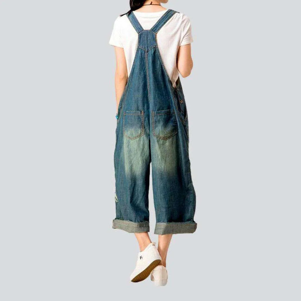 Baggy embroidered women's denim jumpsuit