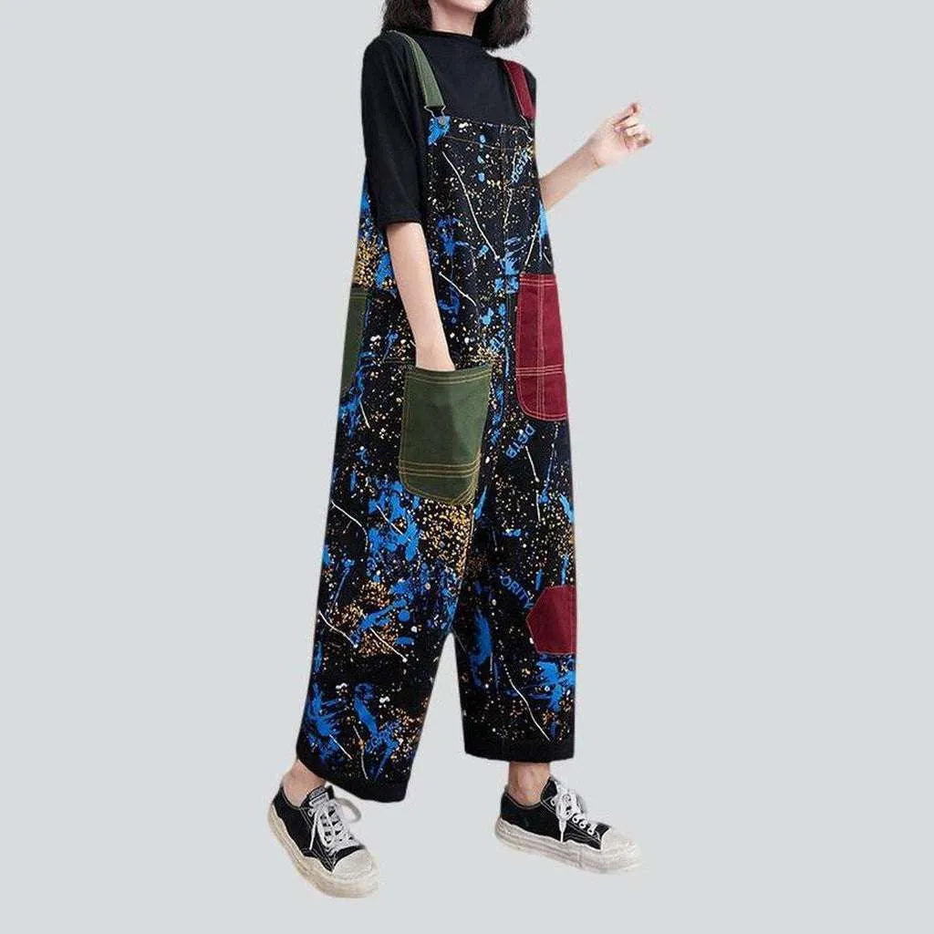 Color pocket painted denim overall