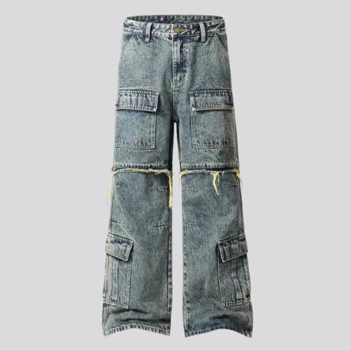 Sanded boho baggy men's jeans