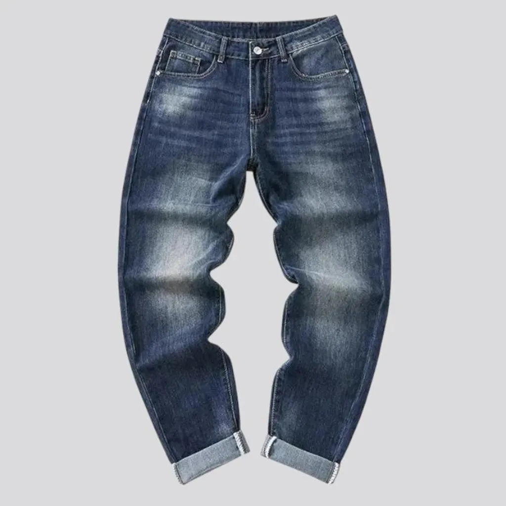 Loose-fit stretchable mid-waist men's jeans