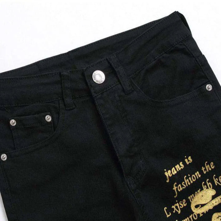 Golden print black men's jeans