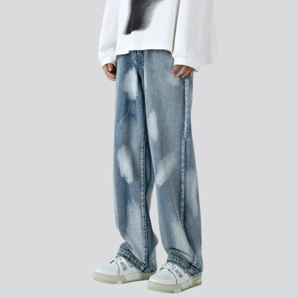 baggy, painted, light-wash, vintage, stonewashed, floor-length, high-waist, 5-pockets, zipper-button, men's jeans | Jeans4you.shop