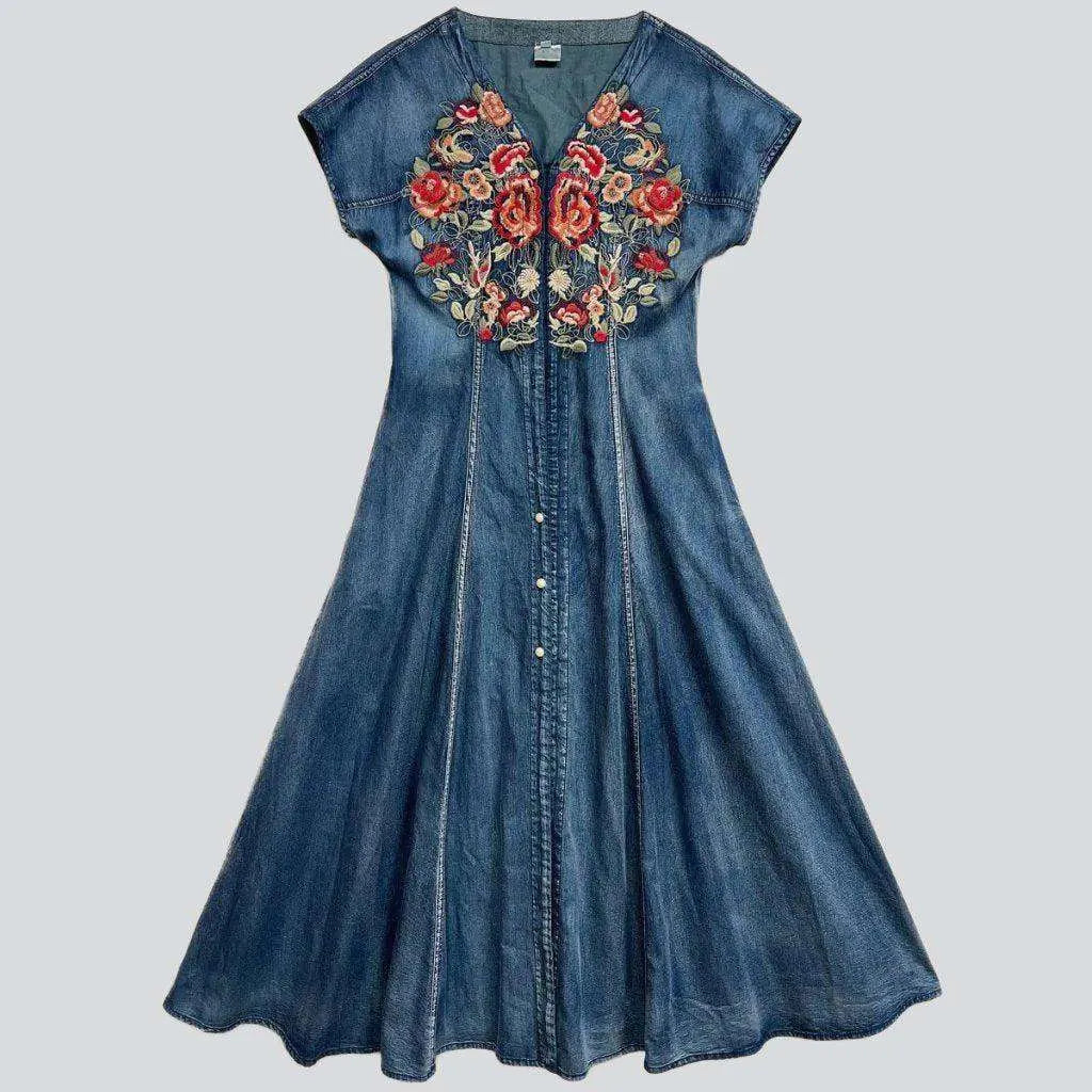 Chest embroidery denim dress