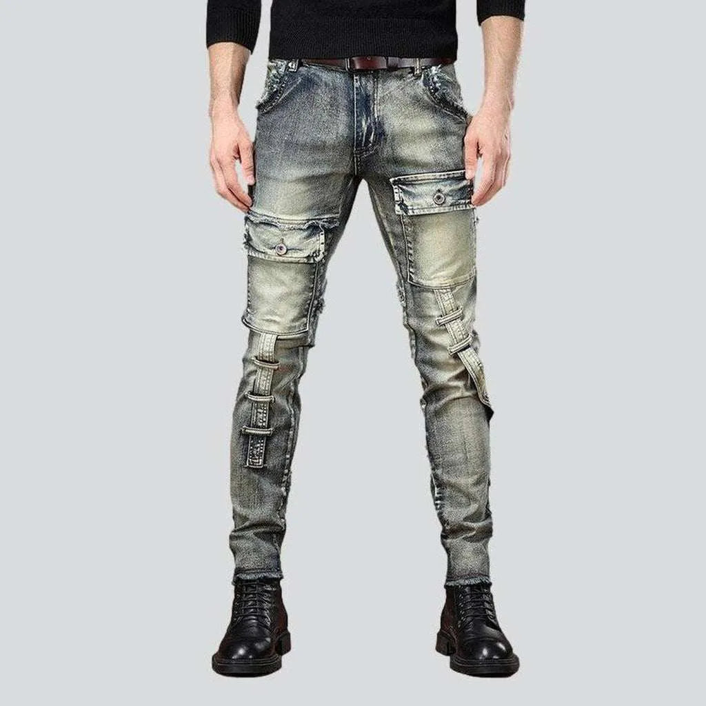 Flap pocket men's biker jeans