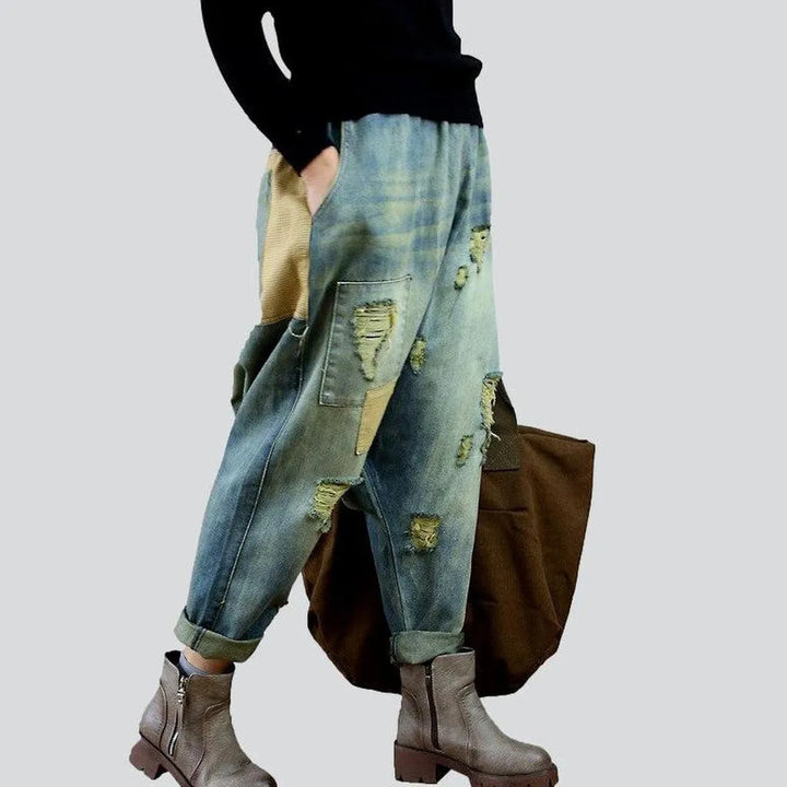 Distressed vintage harem denim pants