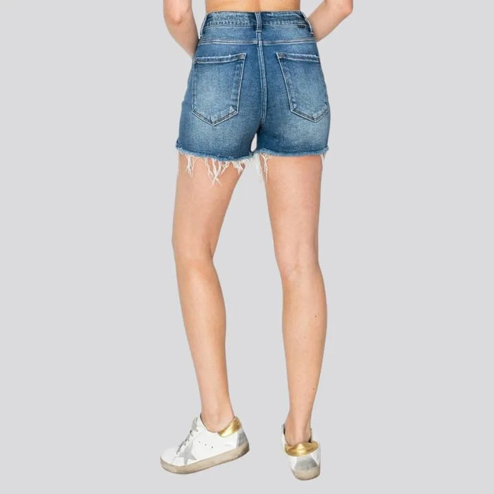 Distressed high-waist denim shorts
 for ladies