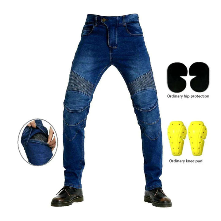 Elastic blue men's biker jeans