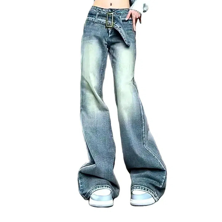 Embellished with belt sanded jeans
 for ladies