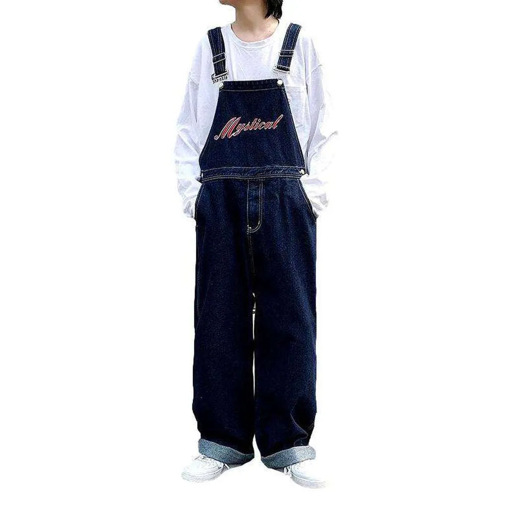 Embroidered baggy women's denim jumpsuit