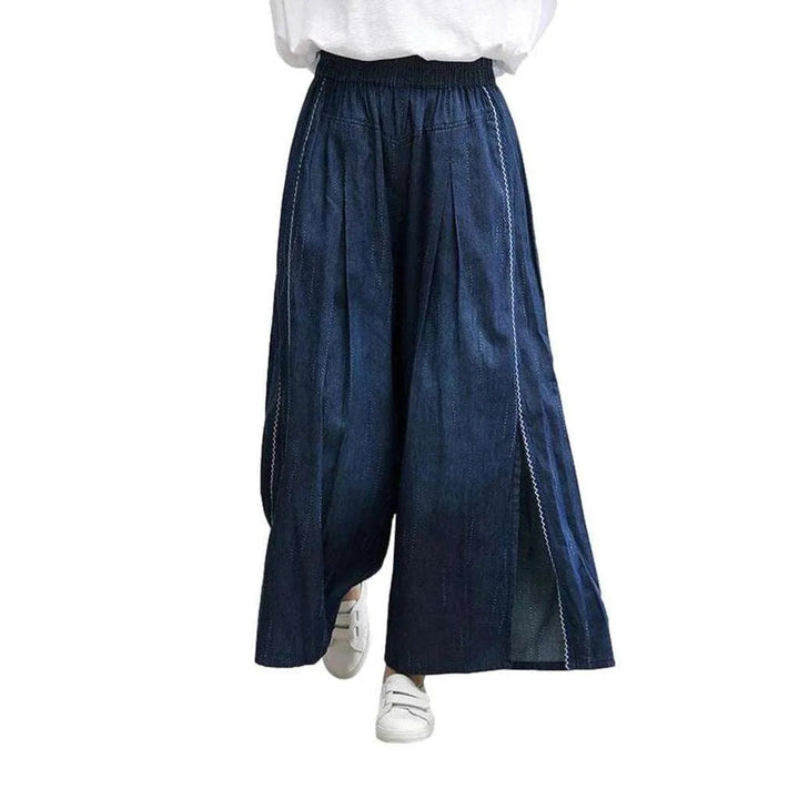 Embroidered bands culottes denim pants