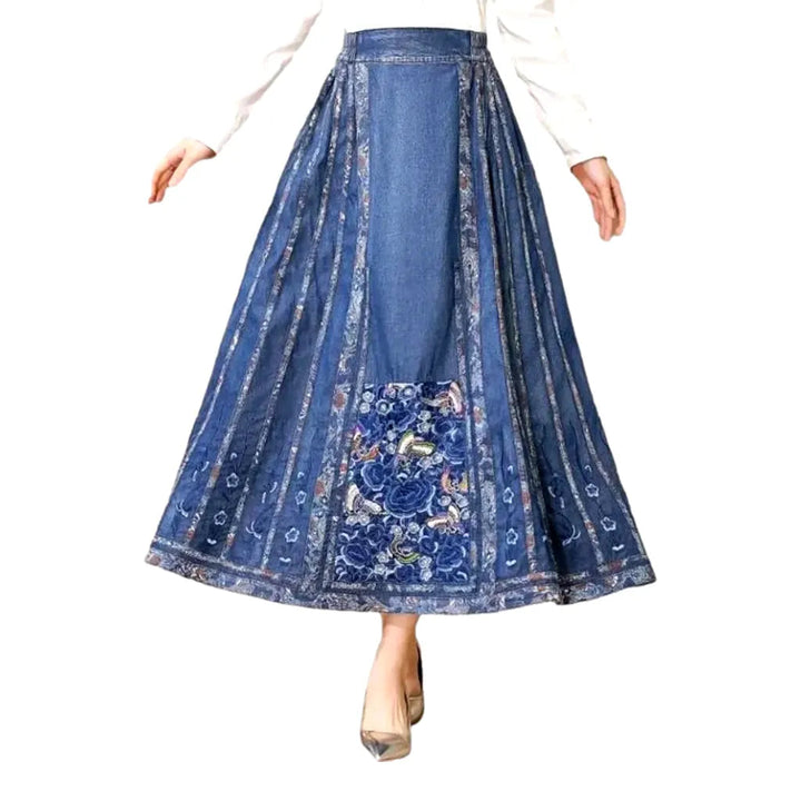 Embroidered boho denim skirt