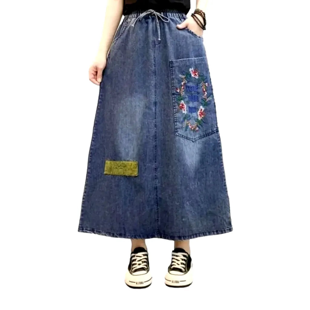 Embroidered boho women's denim skirt