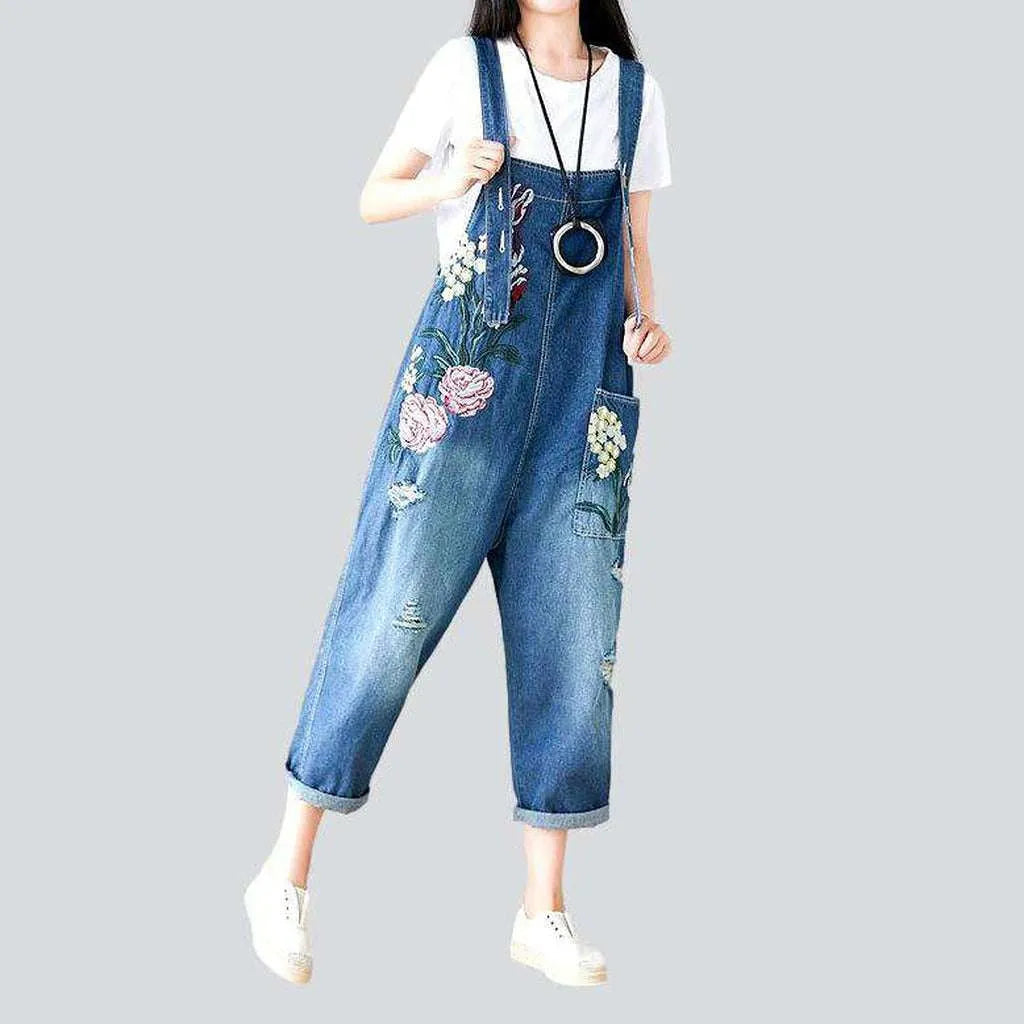 Embroidered denim dungaree for ladies | Jeans4you.shop