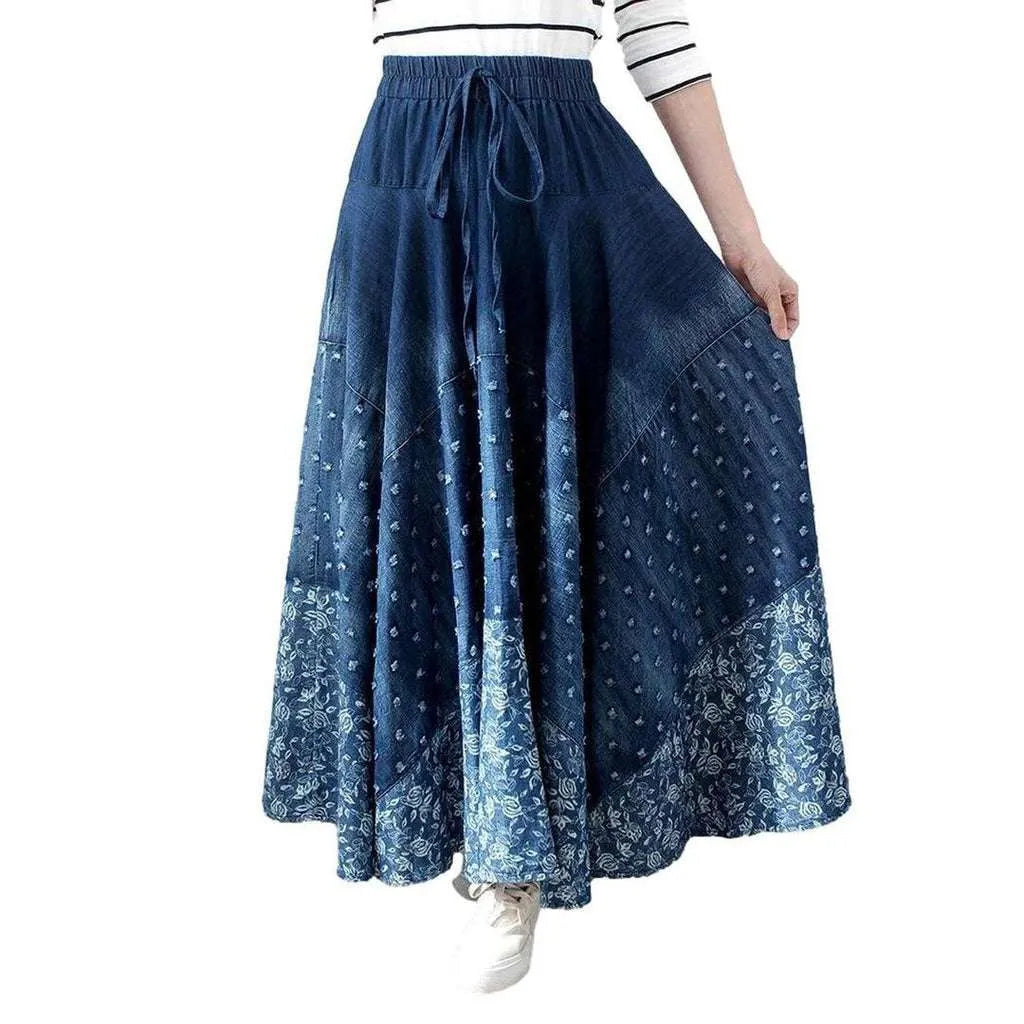 Embroidered flare denim skirt