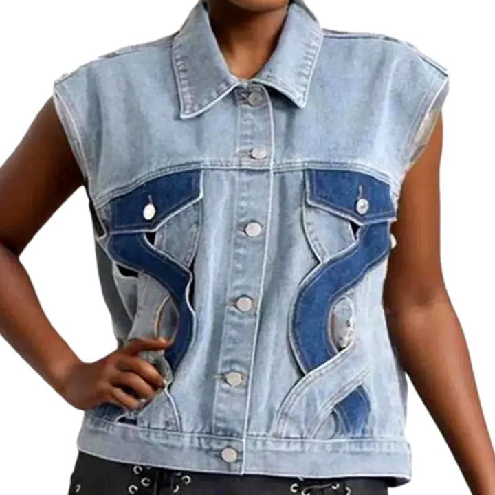 Embroidered oversized jeans vest