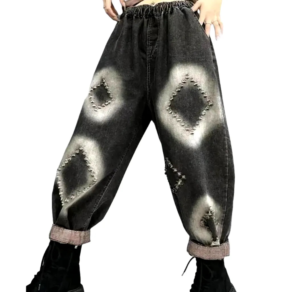 Embroidered painted jean pants
 for ladies