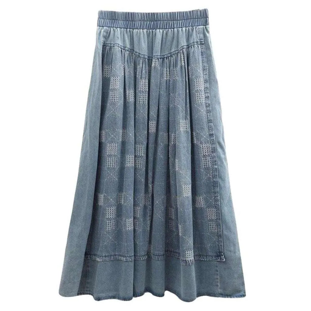 Embroidered with squares long skirt