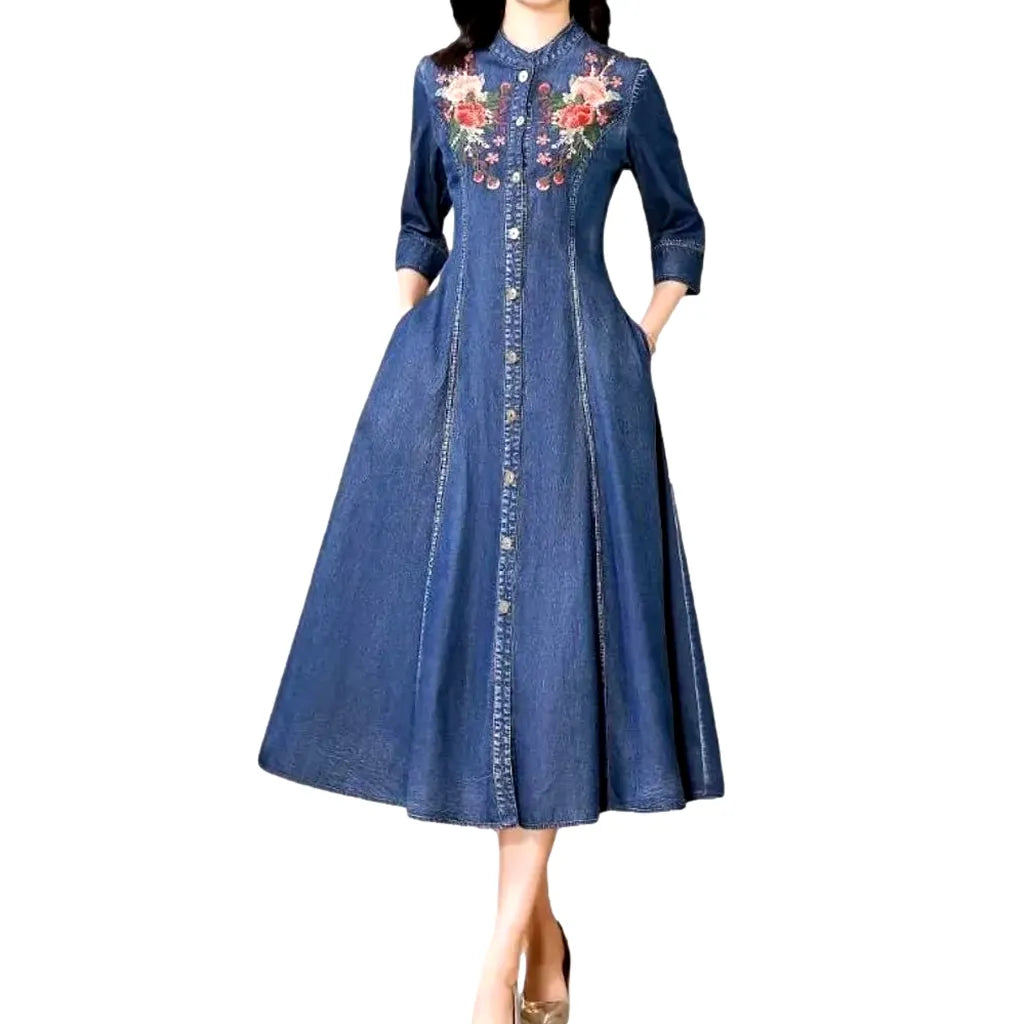 Embroidered women's jeans dress