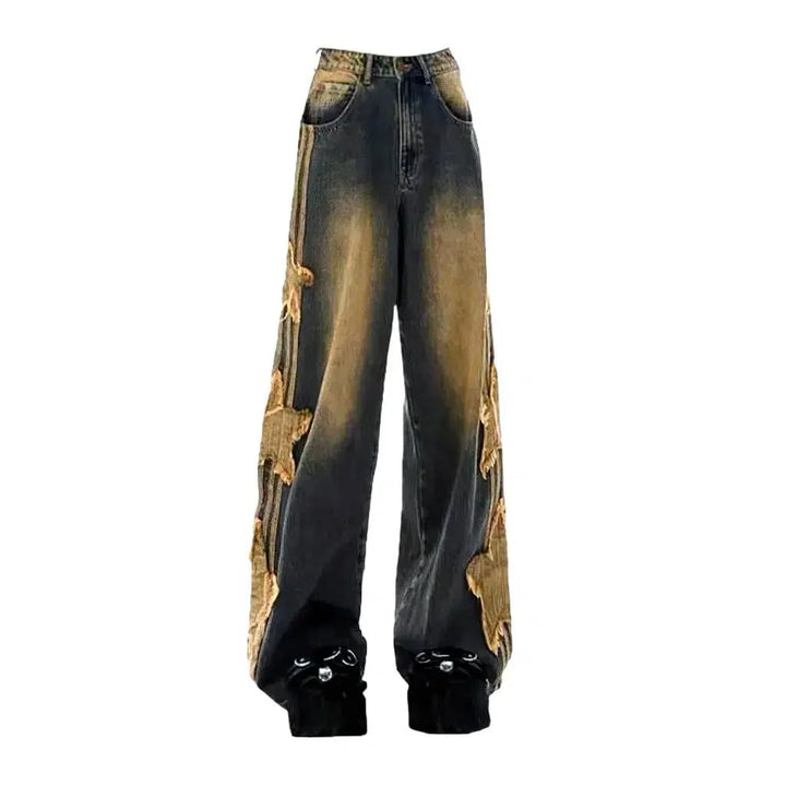 Embroidered women's mid-waist jeans