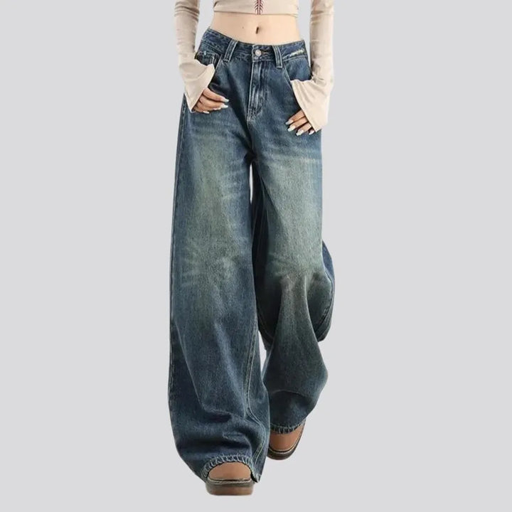 Loose fit aged pattern women's jeans