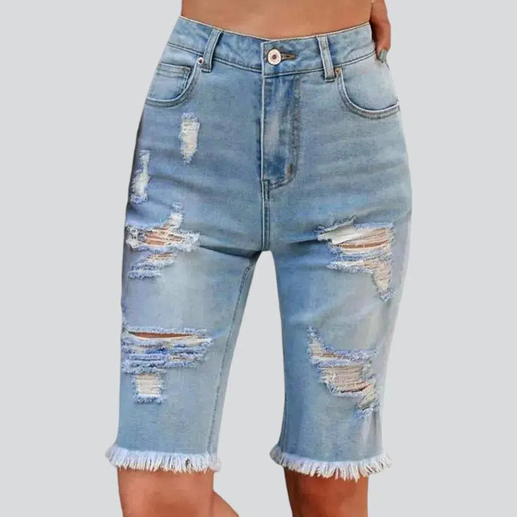 Frayed-hem knee-length jean shorts
 for ladies