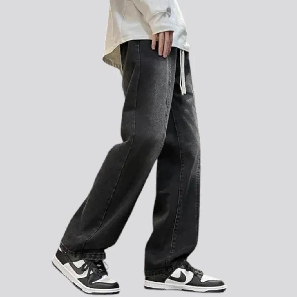 Boho street style mid rise men's denim joggers