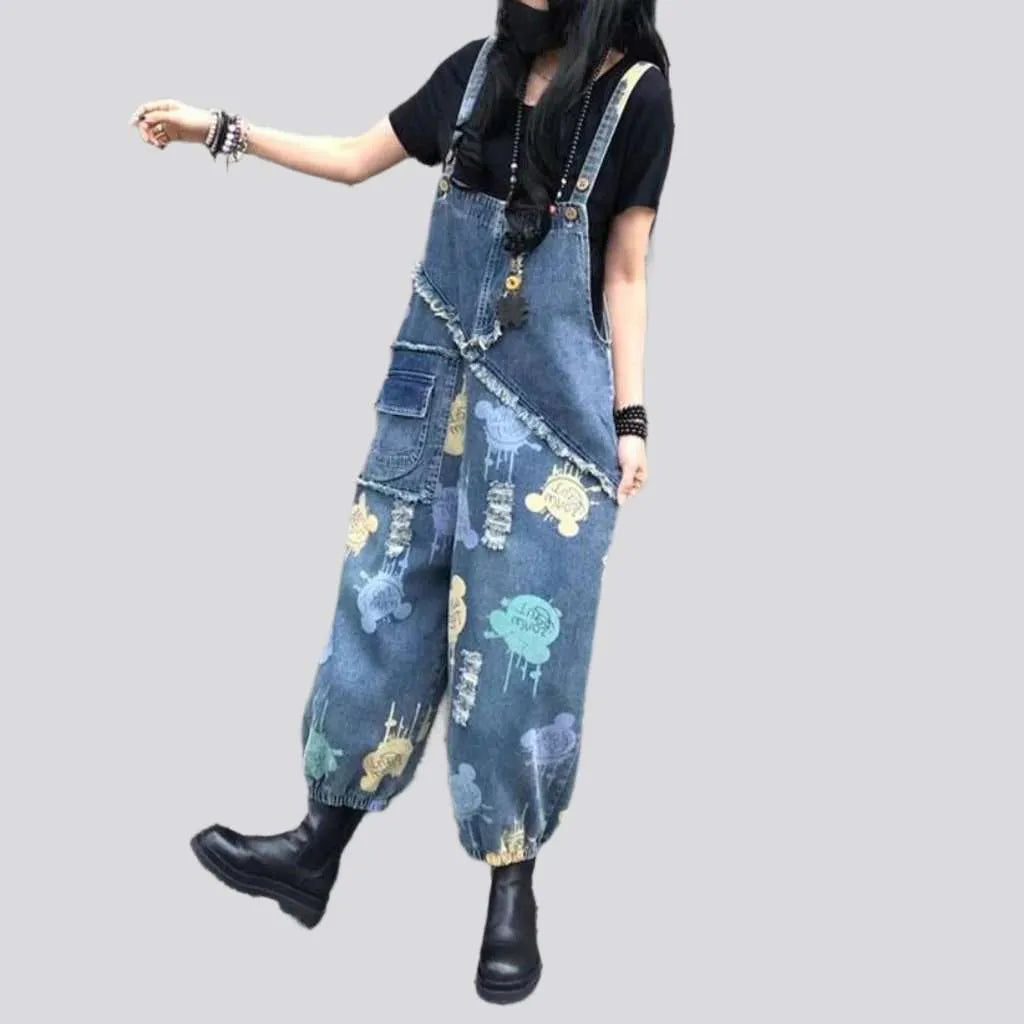 Baggy painted jeans jumpsuit
 for women