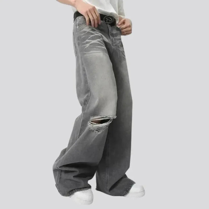 Grey men's high-waist jeans