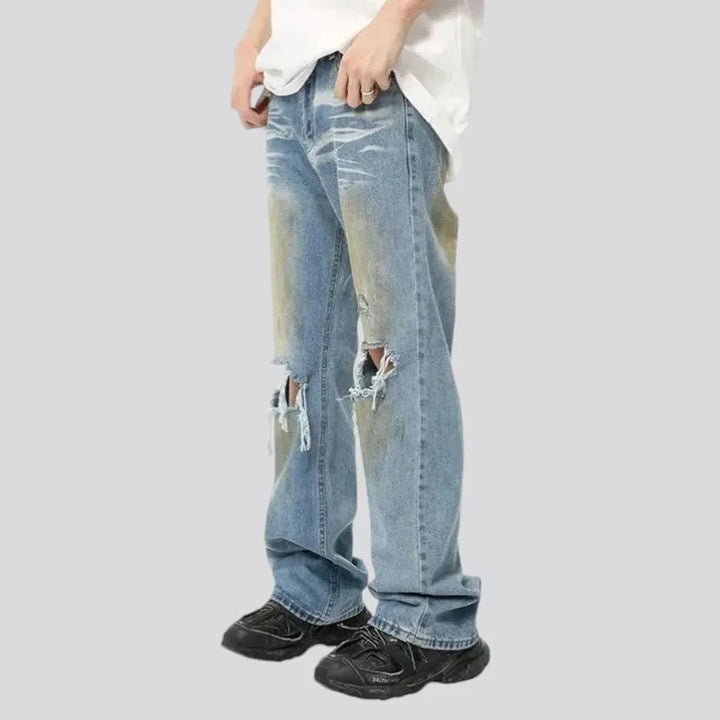 Light wash straight fit men's jeans