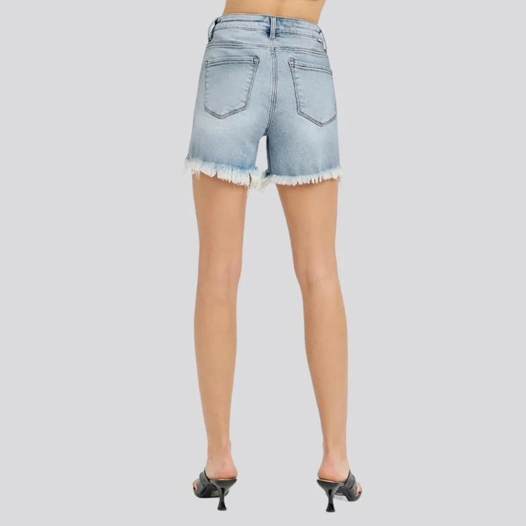 High rise stretchable jeans shorts for ladies