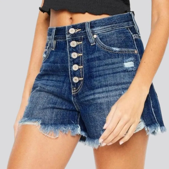 Whiskered frayed-hem jean shorts for women