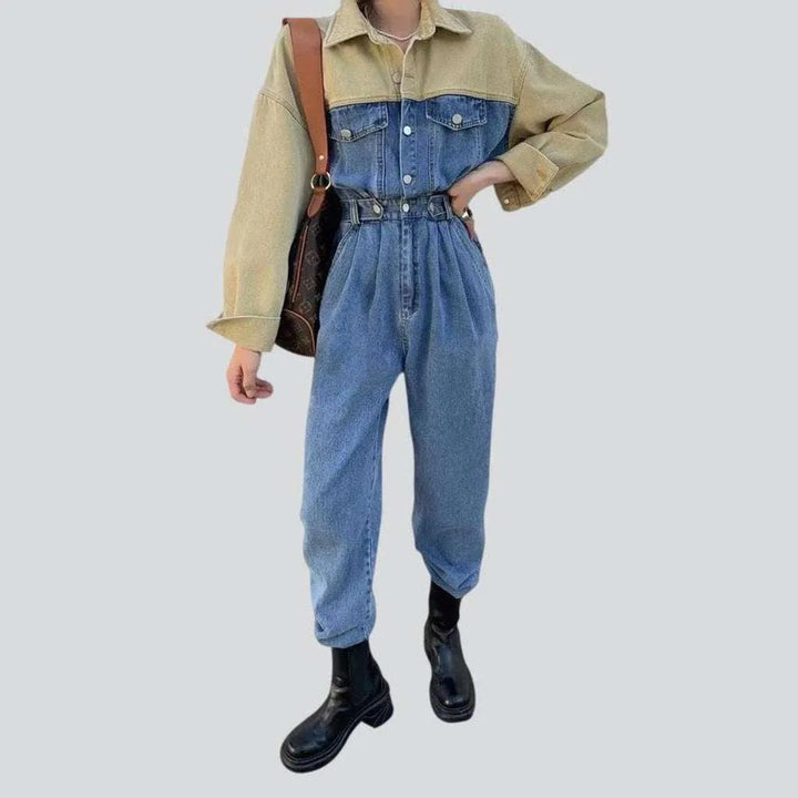Two-color women's denim overall