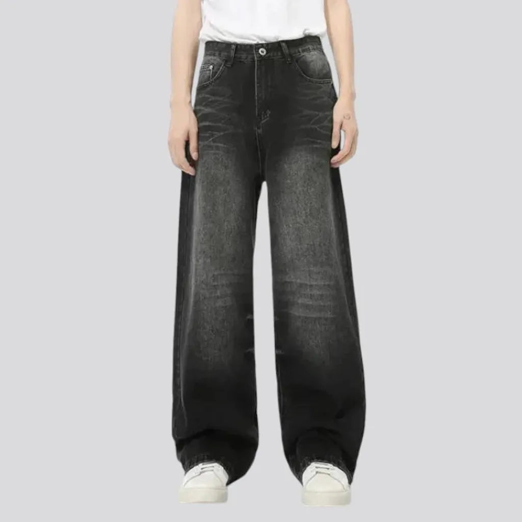 Whiskered baggy men's jeans