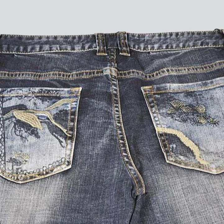 Vintage painting print men's jeans