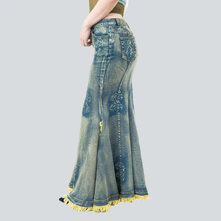 Vintage mermaid women's denim skirt