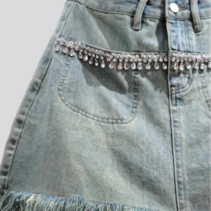 Embellished light-wash jean skirt
 for ladies
