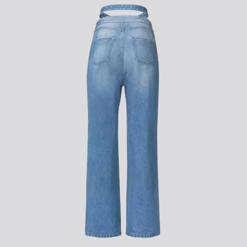 Sanded women's belt-waistline jeans