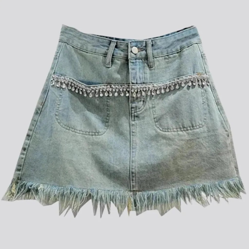 Embellished light-wash jean skirt
 for ladies | Jeans4you.shop