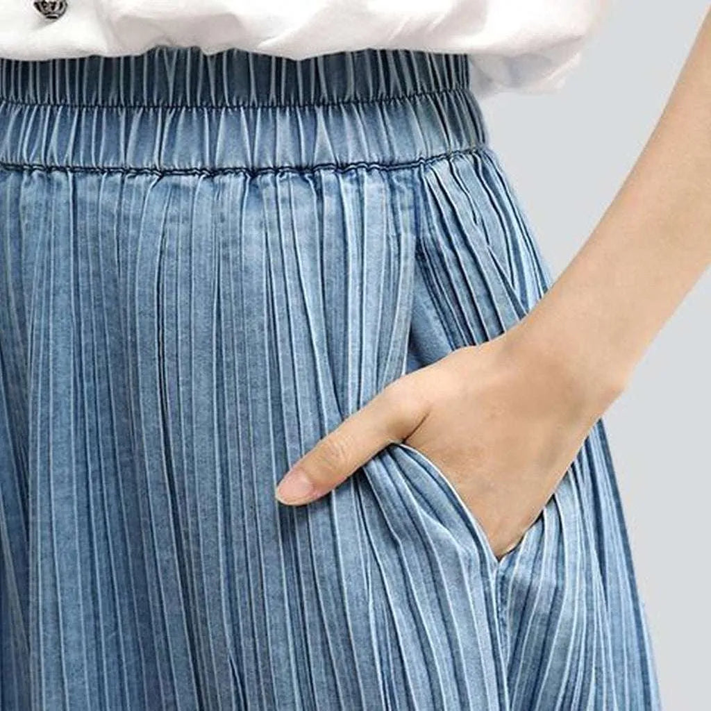 Pleated culottes women's denim pants