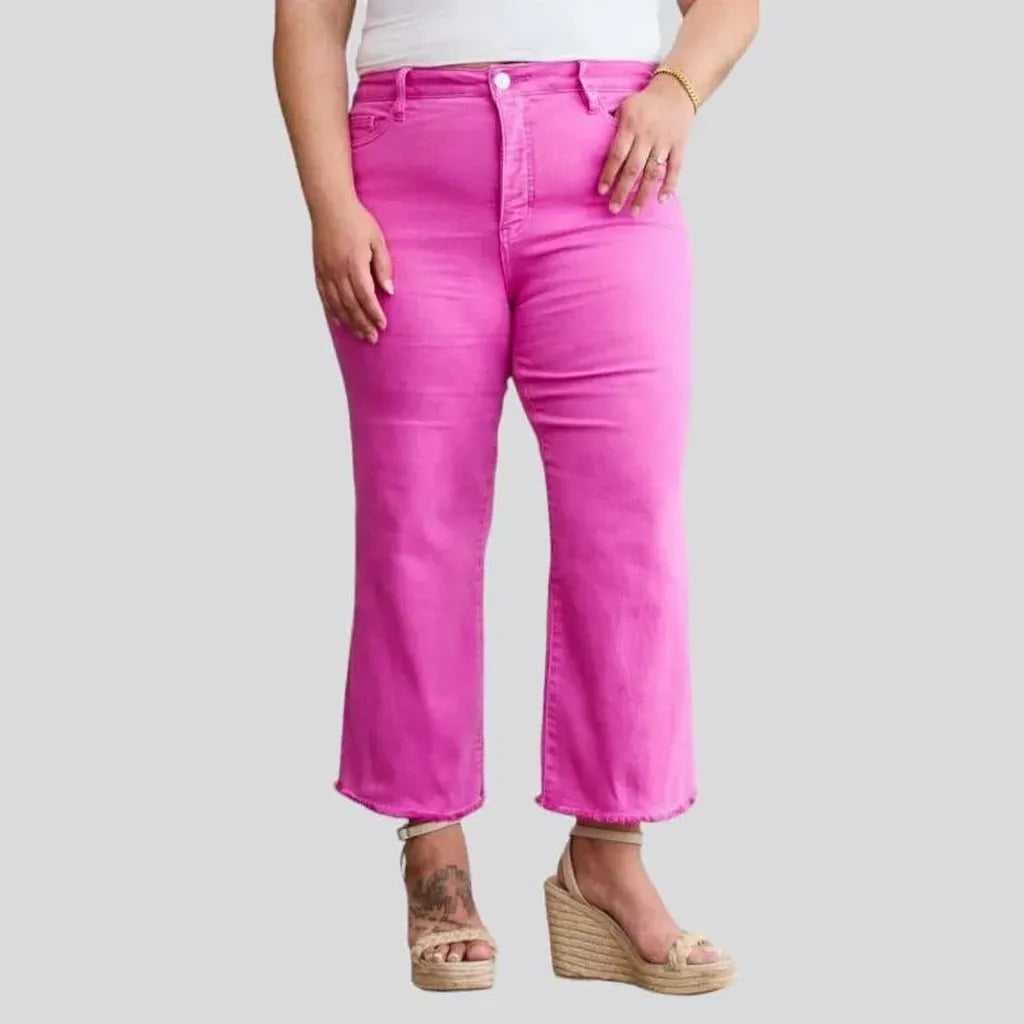 Cutoff-bottoms women's color jeans