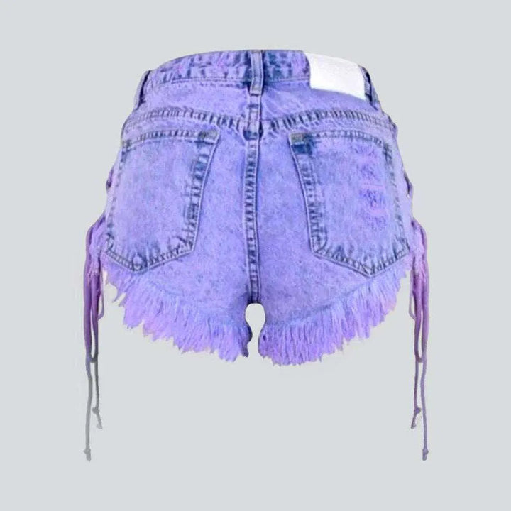 Over-dyed denim shorts with drawstrings