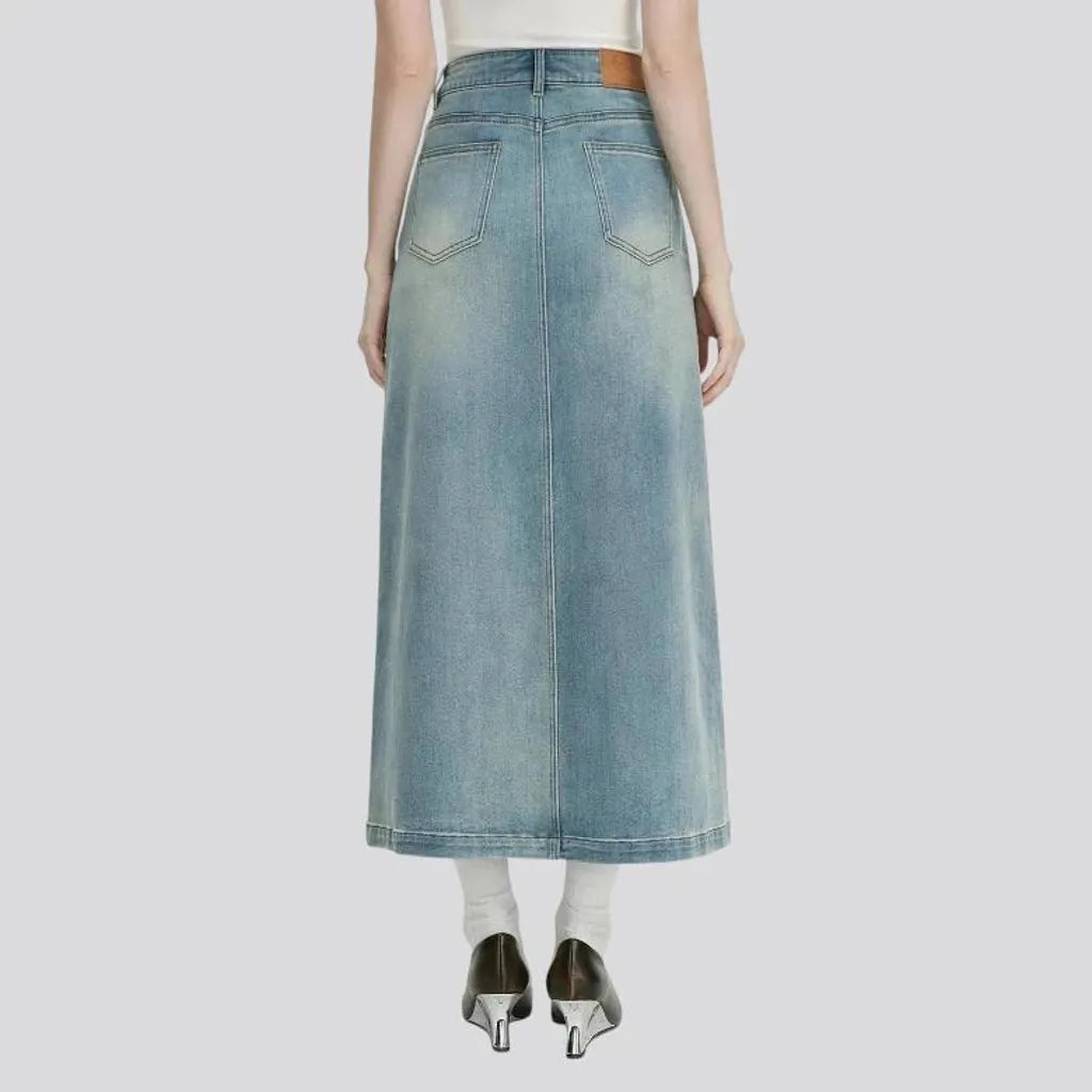 Casual vent light washed denim skirt