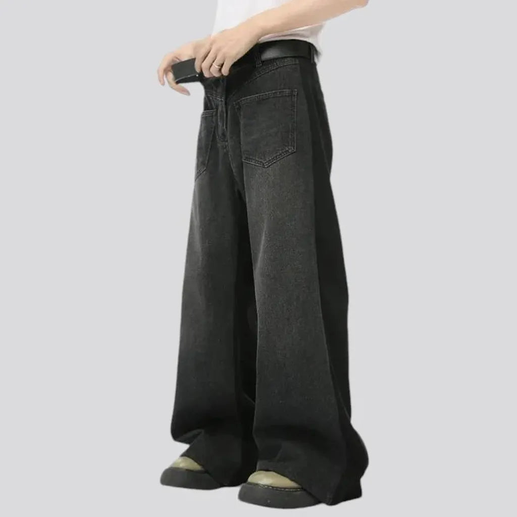 Mid rise sanded baggy men's jeans