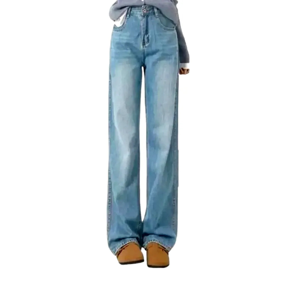 Lined Wide Fit Casual Women's Jeans - Light Blue