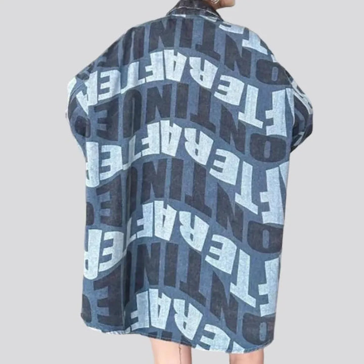 Letter-print y2k denim jacket
 for women